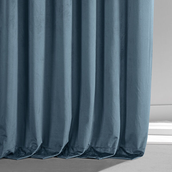 Signature Oxford Blue Plush Velvet Hotel Blackout Single Panel Curtain, image 5