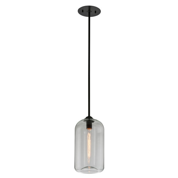 Troy District Satin Black 8-Inch One-Light Mini Pendant with Clear Glass  F5561-SBK Bellacor