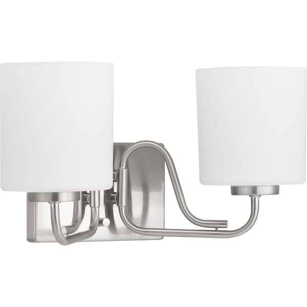 Tobin Brushed Nickel Two-Light Bath Fixture With Etched White Glass, image 1