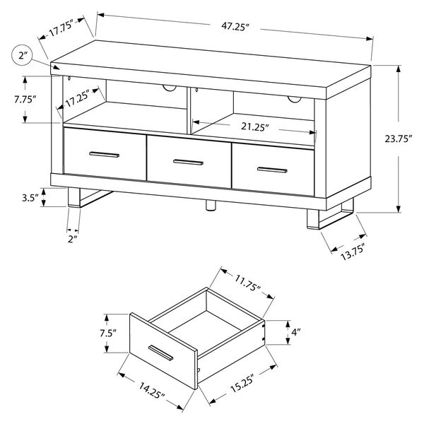 TV Stand - 48 L / Dark Taupe with 3 Drawers, image 3