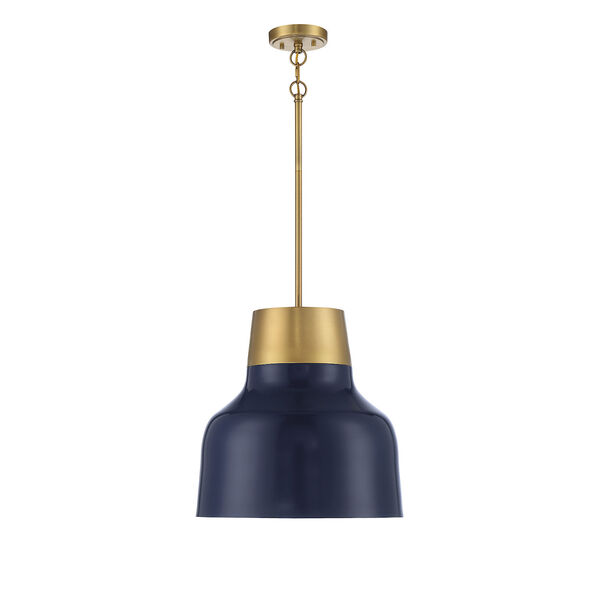 Chelsea Navy Blue and Natural Brass 17-Inch One-Light Pendant, image 3