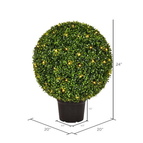 Green 24-Inch Potted Boxwood Ball Plant with LED Lights, image 2