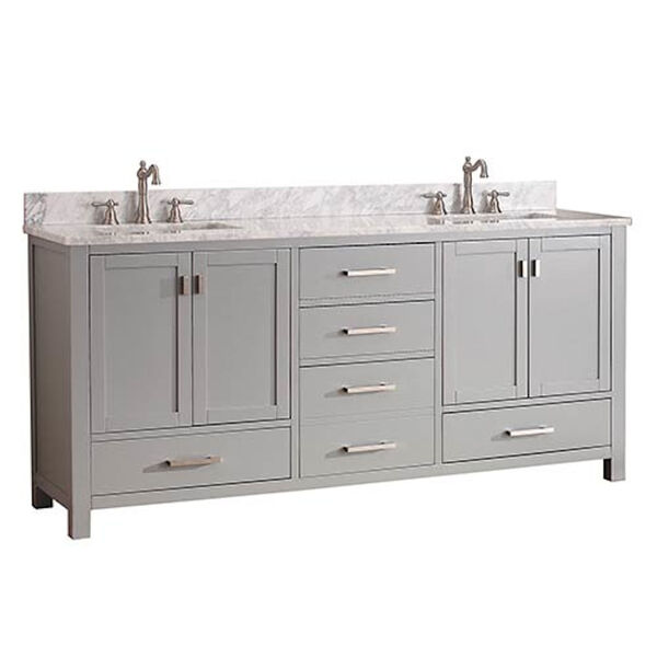 Modero Chilled Gray 72-Inch Double Vanity Combo with White Carrera Marble Top, image 1