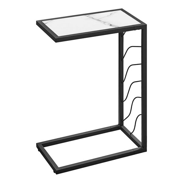 White and Black End Table with Marble Top, image 1