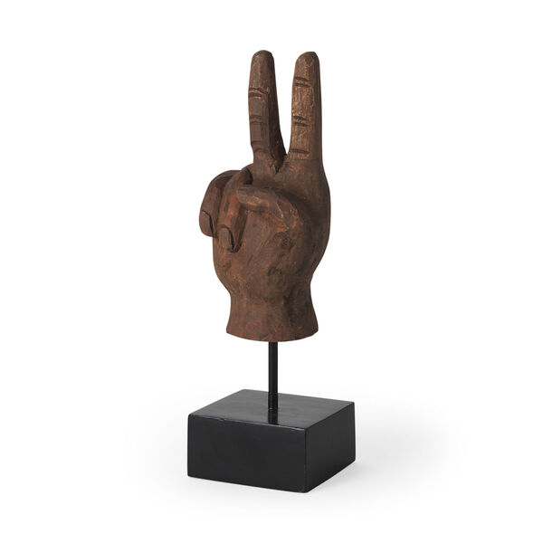 Pacem Brown Carved Peace Sign Hand Decorative Object, image 1