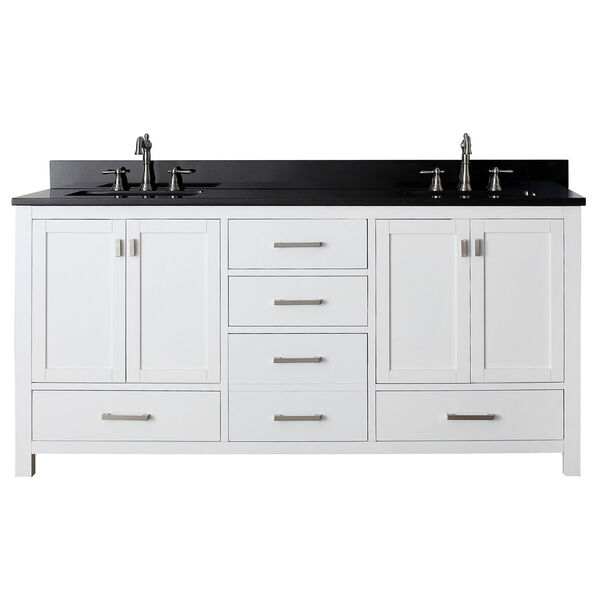 Modero White 72-Inch Double Sink Vanity with Black Granite Marble Top, image 1