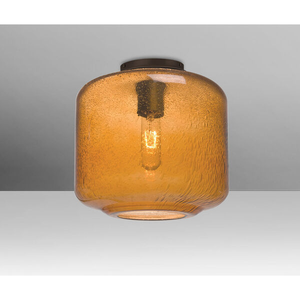 Niles Bronze One-Light Flush Mount With Amber Bubble Glass, image 1