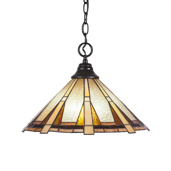 Any Matte Black One-Light Pendant with Zion Tiffany Glass, image 1