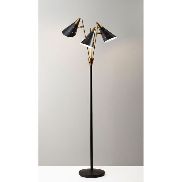 Nadine Black and Antique Brass Three-Light  Floor Lamp, image 4