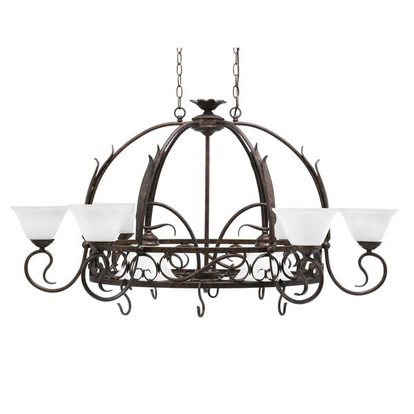 Leaf Bronze Eight-Light Pot Rack with Seven-Inch White Muslin Glass, image 1