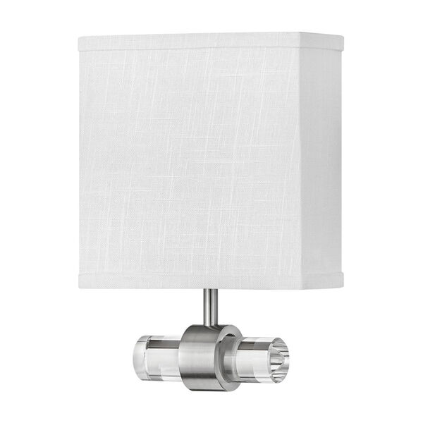 Luster Brushed Nickel One-Light LED Wall Sconce with Off White Linen Shade, image 1