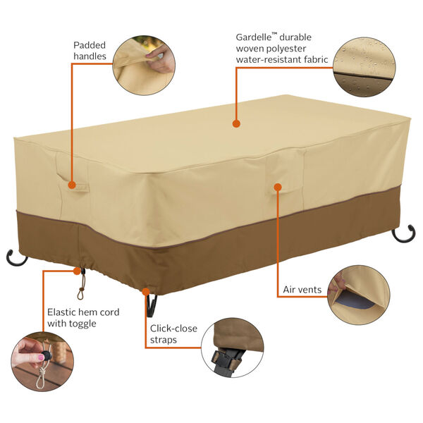 Ash Beige and Brown 56-Inch Rectangular Fire Pit Table Cover, image 2
