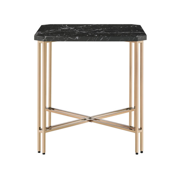 Daxton Black and Gold Faux Marble Square End Table, image 2