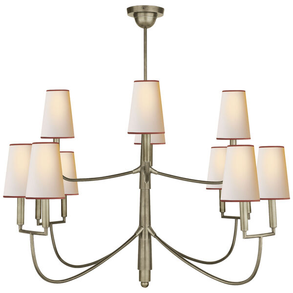 Farlane Large Chandelier in Antique Nickel with Natural Paper Shades by Thomas O'Brien, image 1