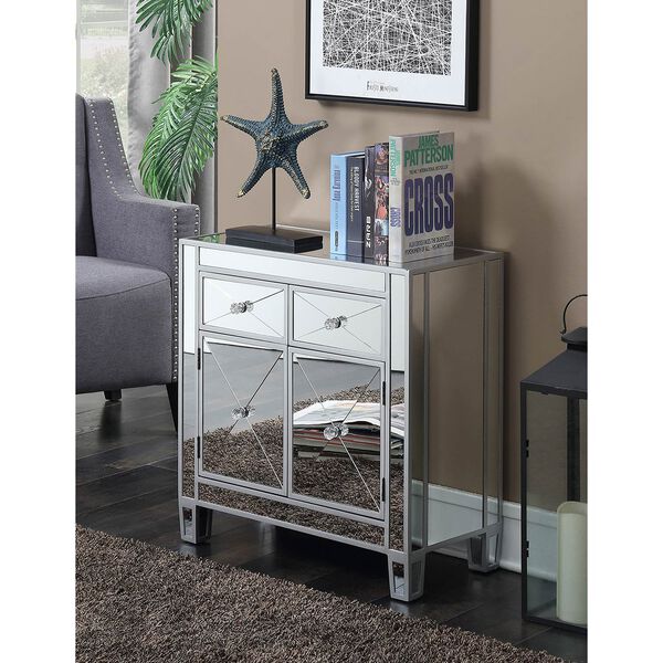 Vivian Silver Two Faux Crystal Drawer Mirrored Cabinet, image 4