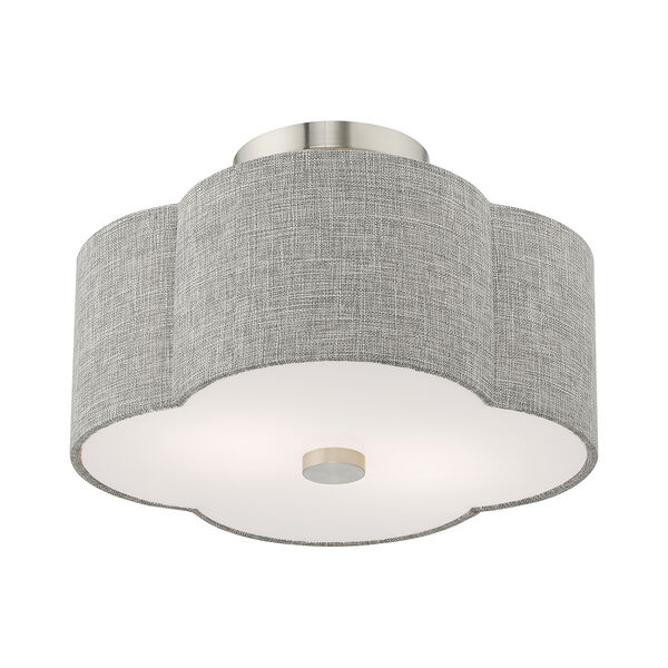 Kalmar Brushed Nickel 13-Inch Two-Light Ceiling Mount with Hand Crafted Gray Hardback Shade, image 4