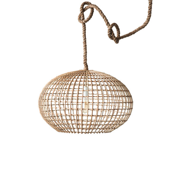 Woven Roots Round Wicker Pendant Light with Thick Rope Cord, image 1