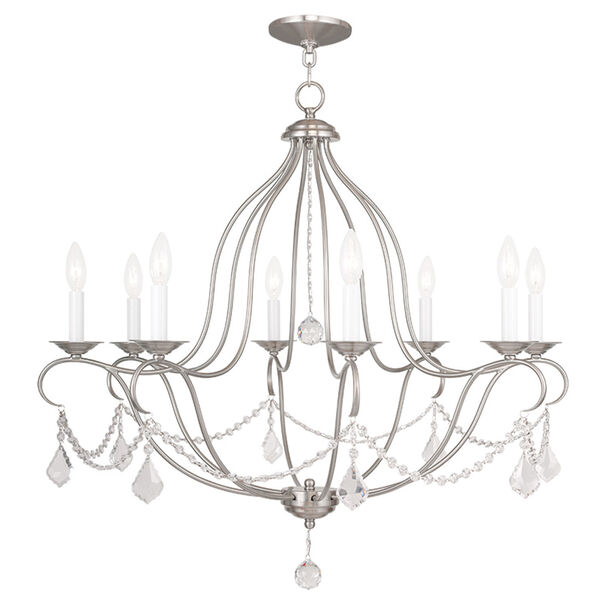 Chesterfield Brushed Nickel Eight Light Chandelier, image 1