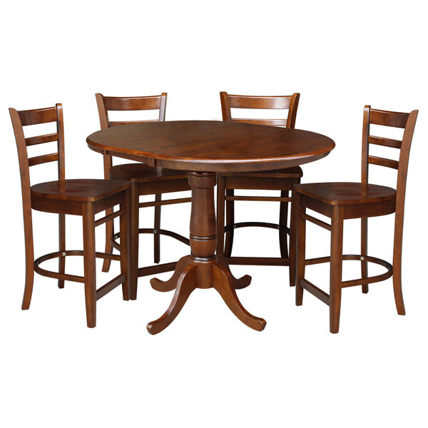 Espresso 36-Inch Round Extension Dining Table with Four Counter Stool, Five Piece, image 2