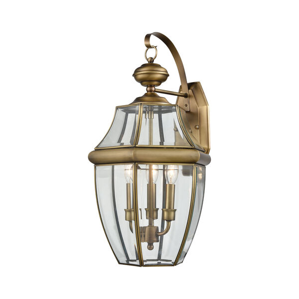 Ashford Gold Antique Brass Clear Glass Three-Light Outdoor Wall Sconce, image 1