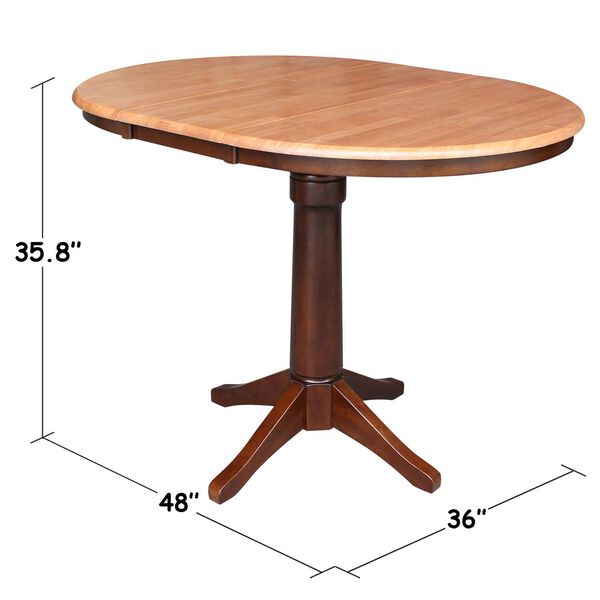 Cinnamon and Espresso 35-Inch High Round Pedestal Counter Height Dining Table with 12-Inch Leaf, image 4