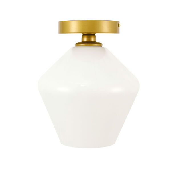 Gene Brass Eight-Inch One-Light Flush Mount with Frosted White Glass, image 3