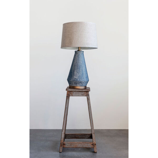Terrain Textured Blue Glaze Ceramic Table Lamp with Natural Linen Shade, image 2