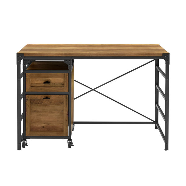 Angle Reclaimed Barnwood Desk with Filing Cabinet, image 1