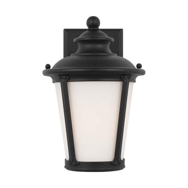 Cape May Black Seven-Inch One-Light Outdoor Wall Sconce with Etched White Inside Shade, image 1