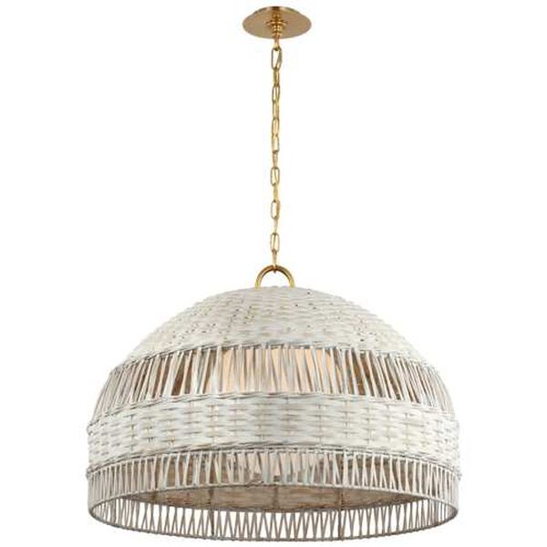Whit Soft Brass One-Light Pendant with White Wicker Shade by Marie Flanigan, image 1