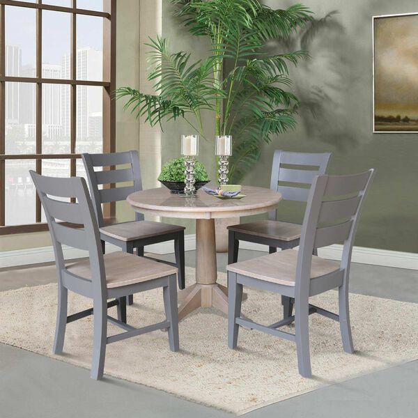 Parawood I Washed Gray Clay Taupe 36-Inch  Round Top Pedestal Table with Four Chairs, image 2