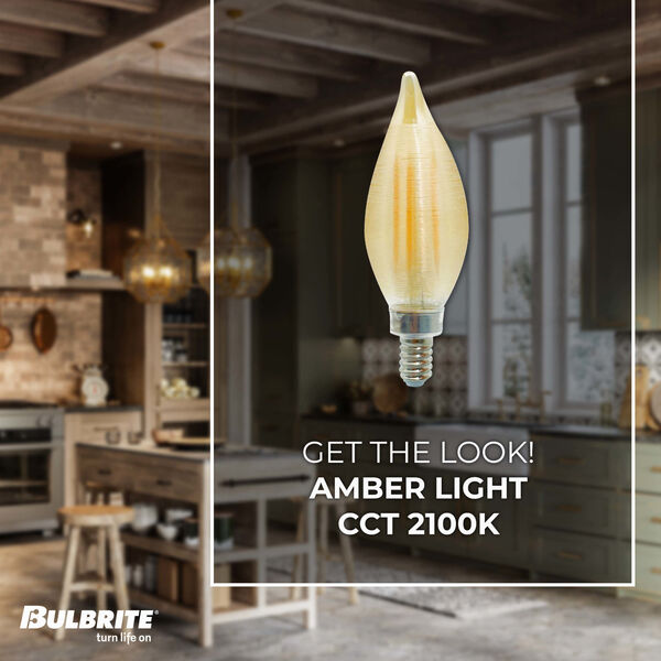 Pack of 4 Amber Glass C11 LED Candelabra E12 Dimmable 4W 2100K Spunlite Filament Light Bulb, image 4