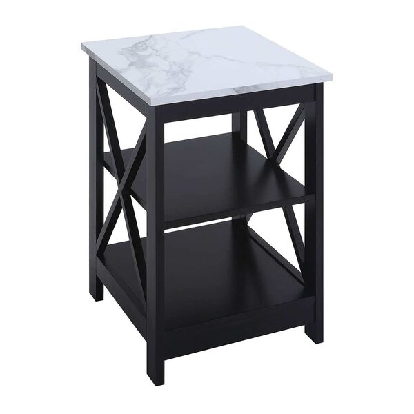 Oxford White Faux Marble and Black End Table with Shelves, image 1