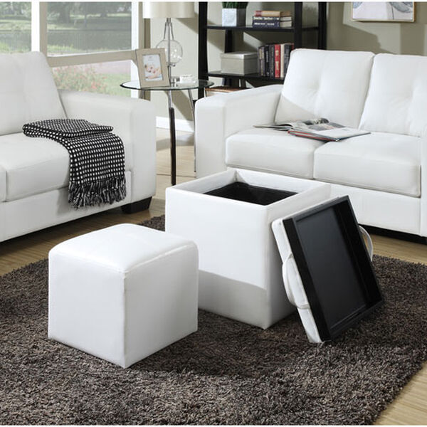 Designs4Comfort Park Avenue Ivory Faux Leather Single Ottoman with Stool and Reversible Tray, image 6