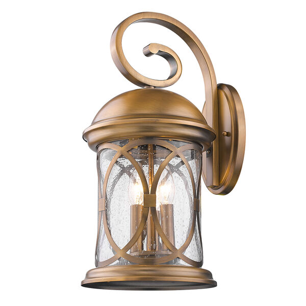 Lincoln Antique Brass 9-Inch Three-Light Outdoor Wall Mount, image 2