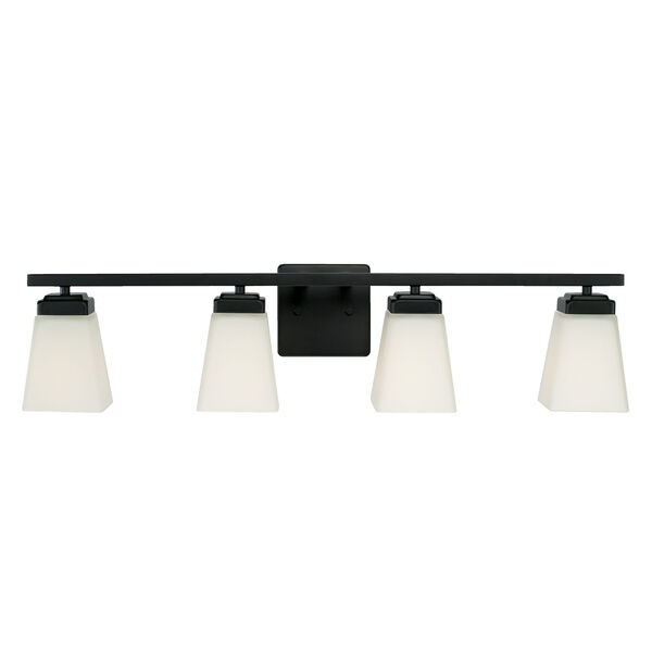HomePlace Baxley Matte Black Four-Light Bath Vanity with Soft White Glass Shades, image 2