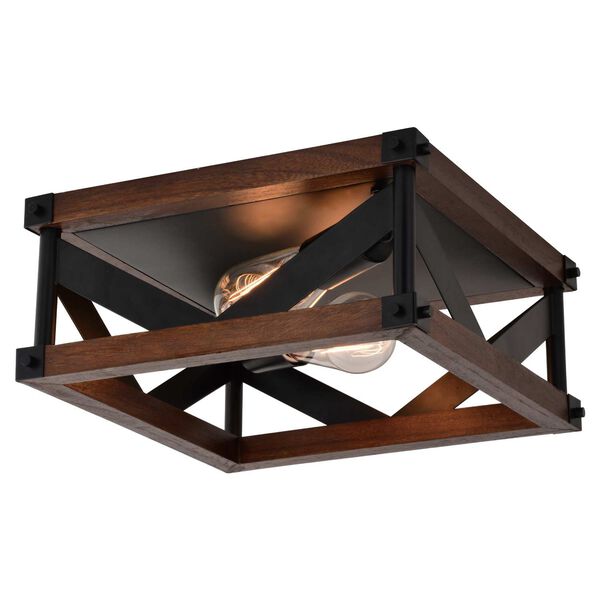Wade Matte Black and Sycamore Two-Light Square Open Cage Flush Mount, image 1