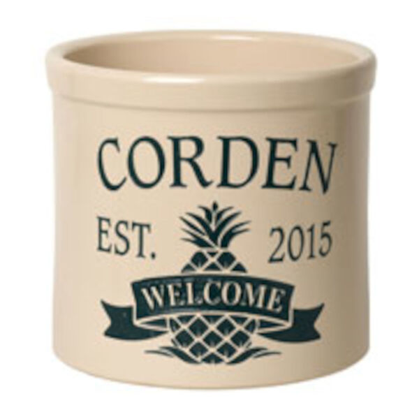 Personalized Pineapple Two Gallon Stoneware Crock with Green Engraving, image 2