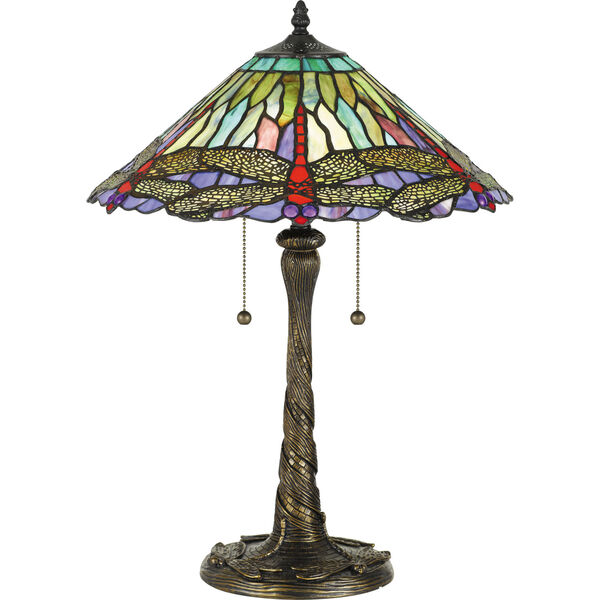 Skimmer Brown Two-Light Table Lamp with Tiffany Glass, image 1