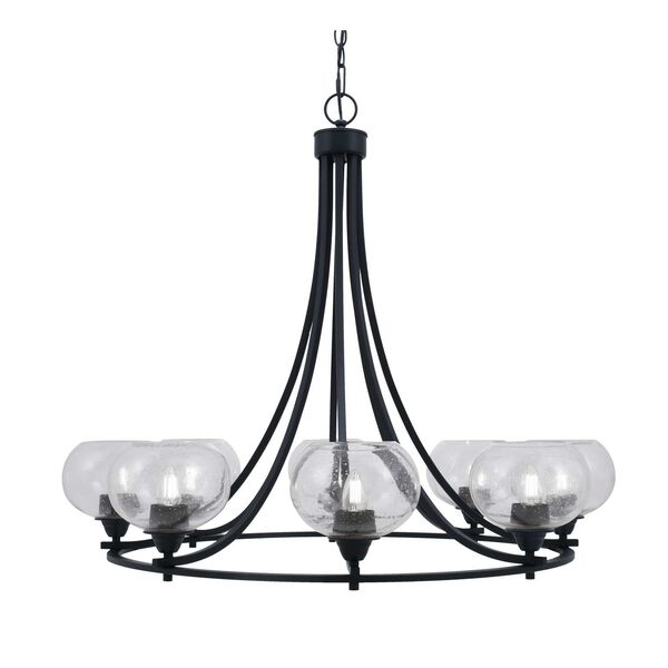 Paramount Matte Black 36-Inch Eight-Light Chandelier with Clear Bubble Glass, image 1