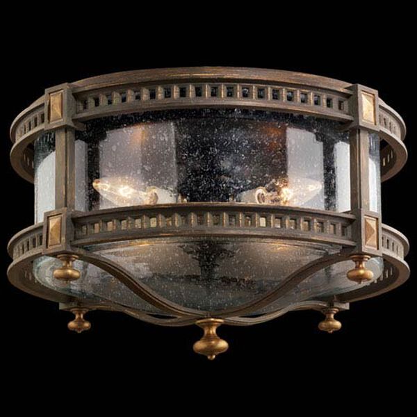 Beekman Place Four-Light Outdoor Flush Mount in Woodland Brown Finish and Gold Highlights, image 1