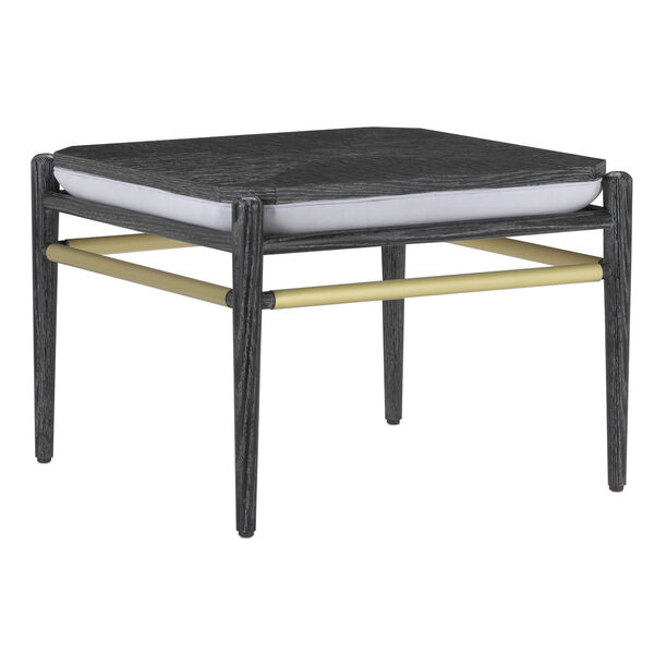 Visby Cerused Black and Brushed Brass Muslin Ottoman, image 2
