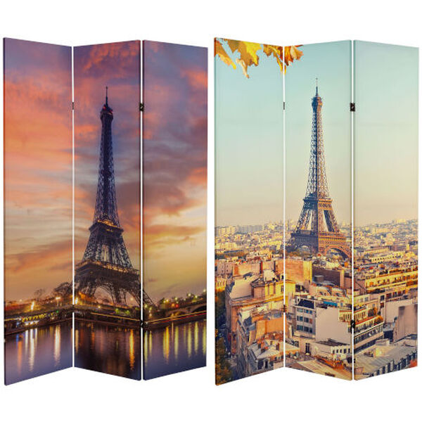 Tall Double Sided Eiffel Tower Sunset Multicolor Canvas Room Divider, image 1