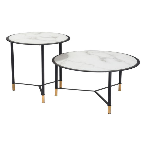 Davis Black, White, Black and Gold Coffee Table, Set of Two, image 5