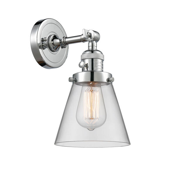 Franklin Restoration Polished Chrome Six-Inch One-Light Wall Sconce with Clear Small Cone Shade, image 1