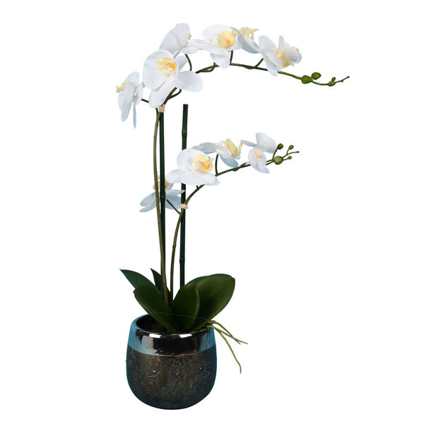 White Real Touch Phalaenopsis in Metal Pot, image 1