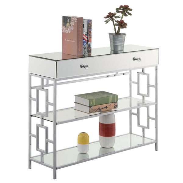 Town Square Mirror, Glass and Chrome Single Drawer Mirrored Console Table, image 3