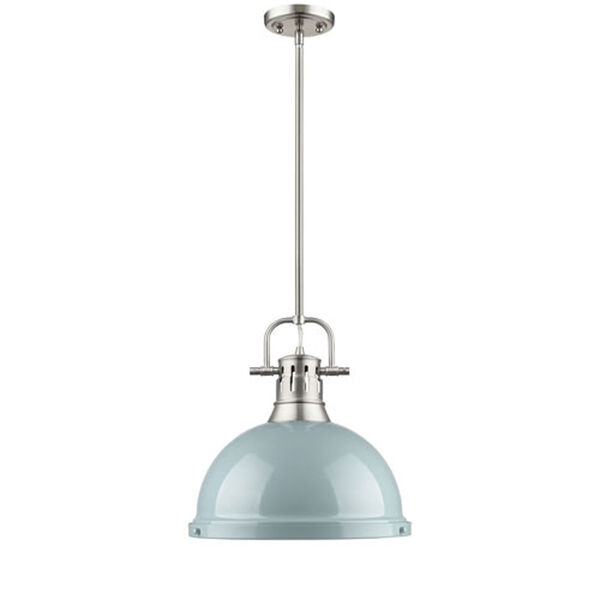 Quinn Pewter One-Light Pendant with Seafoam Shade, image 1