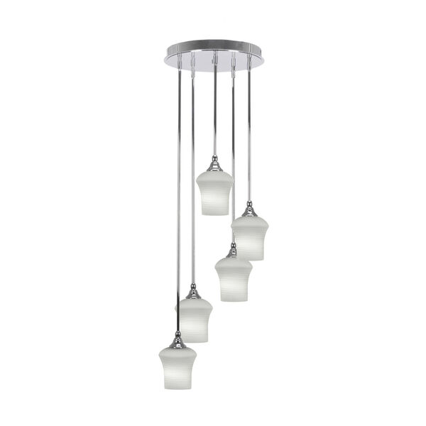 Empire Chrome Five-Light Cluster Pendant with White Linen Glass, image 1