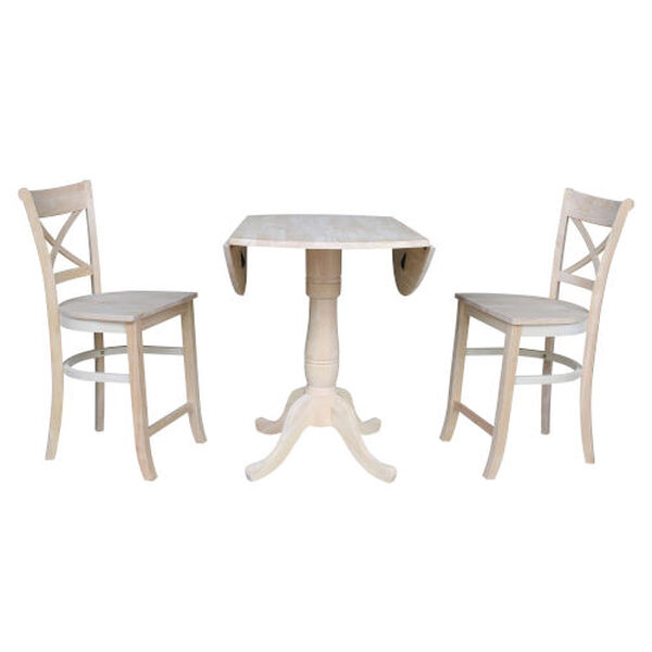 Gray and Beige Round Pedestal Counter Height Table with Charlotte Stools, 3-Piece, image 3